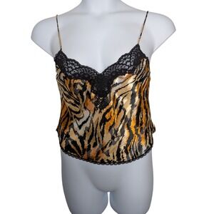 Vintage Lucie Ann II Tiger Print Camisole Lingerie Tank Top Size 34 Lace Trim